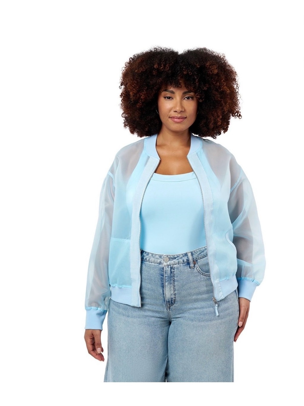 Sheer Light Blue Bomber Jacket - Women's Lightweight Layer